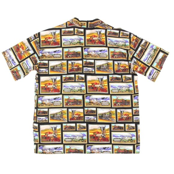 Trains Poscard Picture Ticket to Ride Locomotive Print Button Mens Shirt XL /813 - Picture 4 of 4